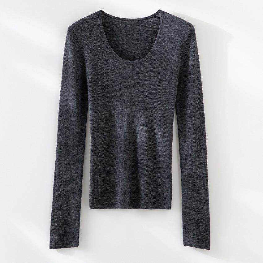 Damen Feinstrick-Langarmshirt mit tiefem U-Boot-Ausschnitt und feiner Rippstruktur Drune