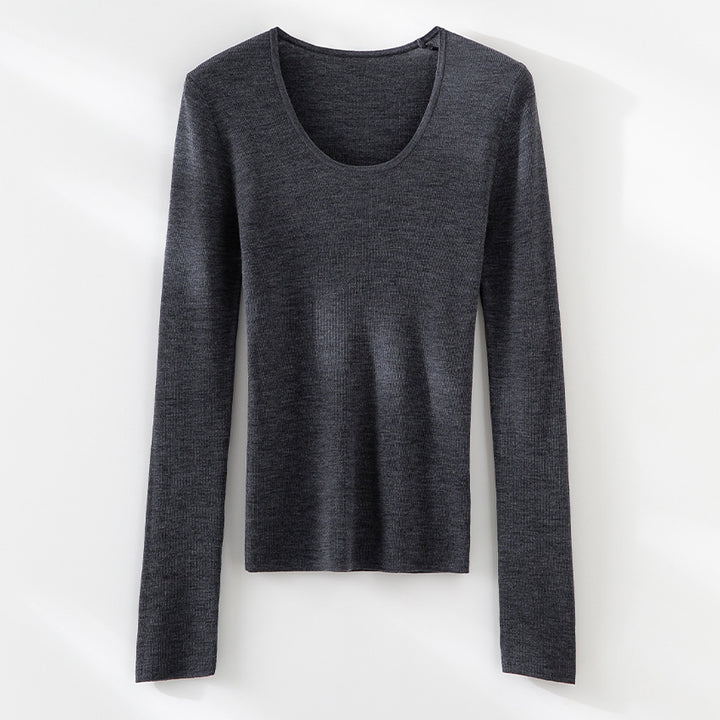 Damen Feinstrick-Langarmshirt mit tiefem U-Boot-Ausschnitt und feiner Rippstruktur Drune