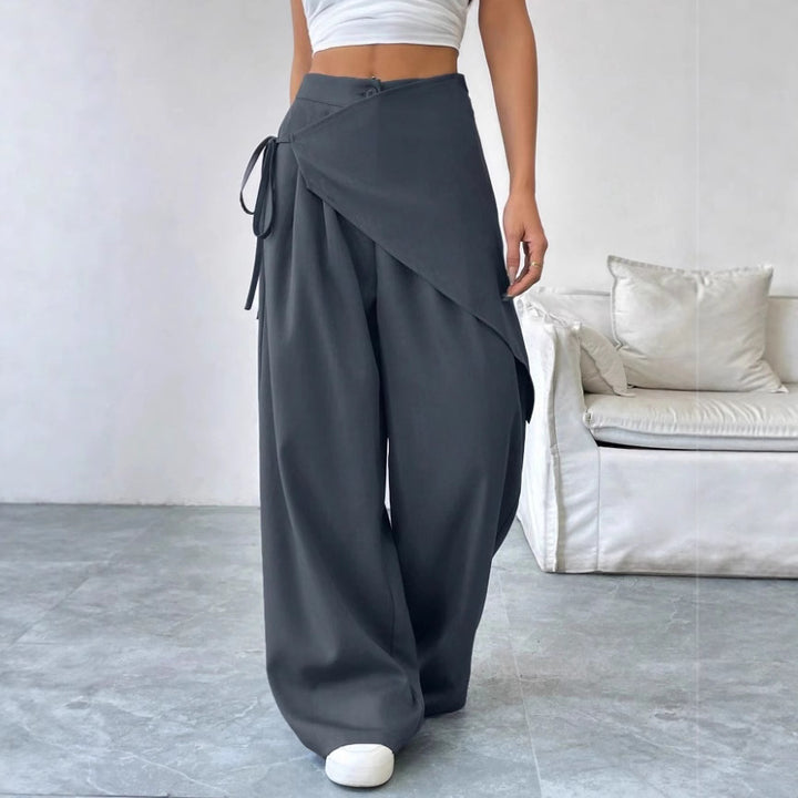 Damen modische Wickelhose mit weitem Bein und seitlichem Bindegürtel Drune