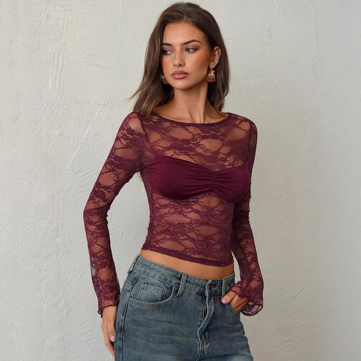 Damen nan tailliertes Spitzenoberteil mit integriertem Bustier und geraffter Brustpartie Drune