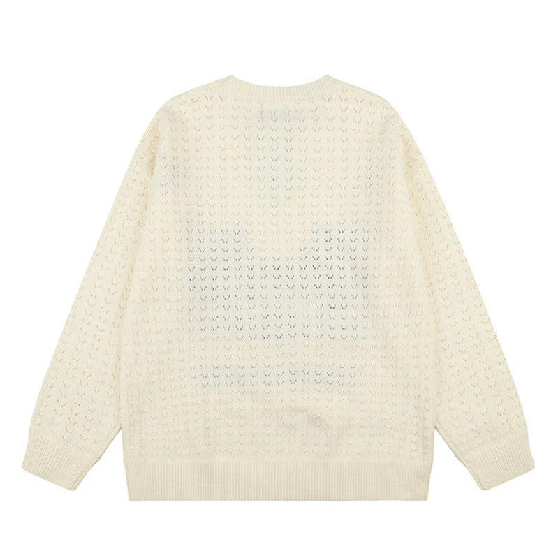 Damen Oversize Strickpullover mit Jacquard-Katzenmotiv und musikalischem Design Drune