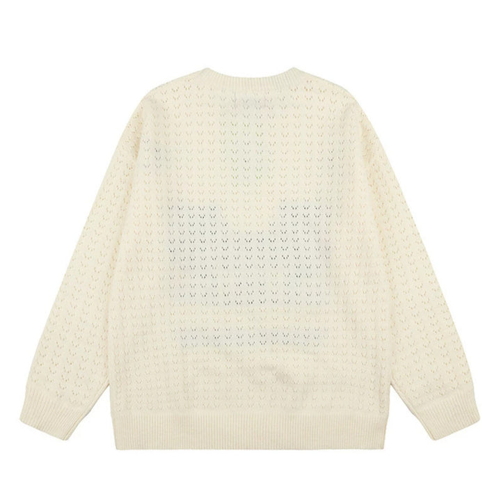 Damen Oversize Strickpullover mit Jacquard-Katzenmotiv und musikalischem Design Drune