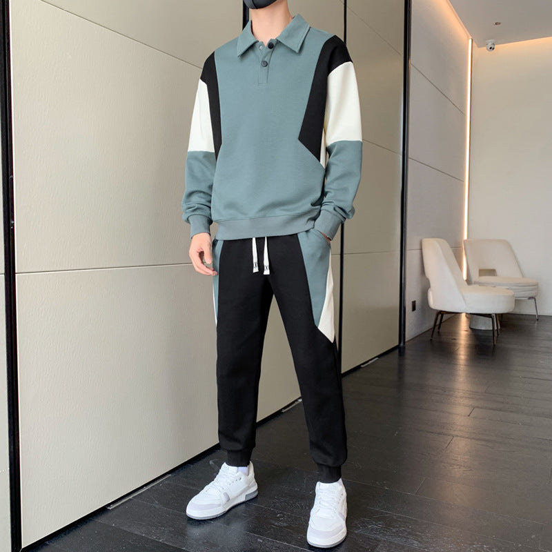 Herren Zweiteiliges Colorblock-Trainingsset mit Polokragen & konischer Jogginghose Drune