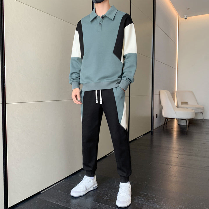 Herren Zweiteiliges Colorblock-Trainingsset mit Polokragen & konischer Jogginghose Drune