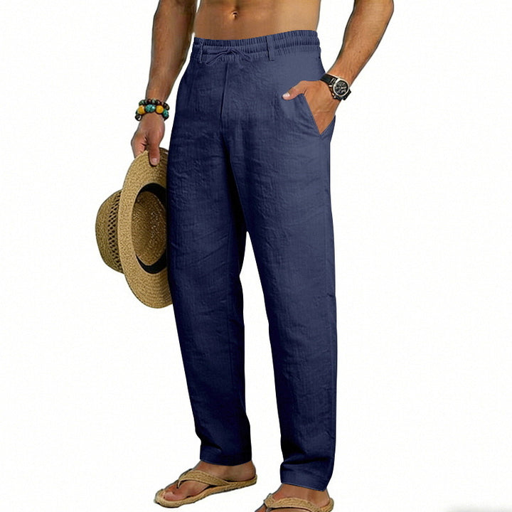 Herren nan luftige Leinen-Relaxhose mit elastischem Komfortbund und geradem Bein Drune