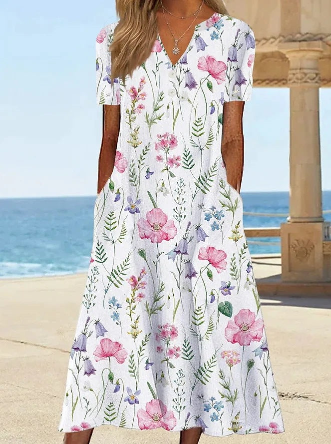 Damen Blumengemusterte Sommerkleid mit Taschen Drune