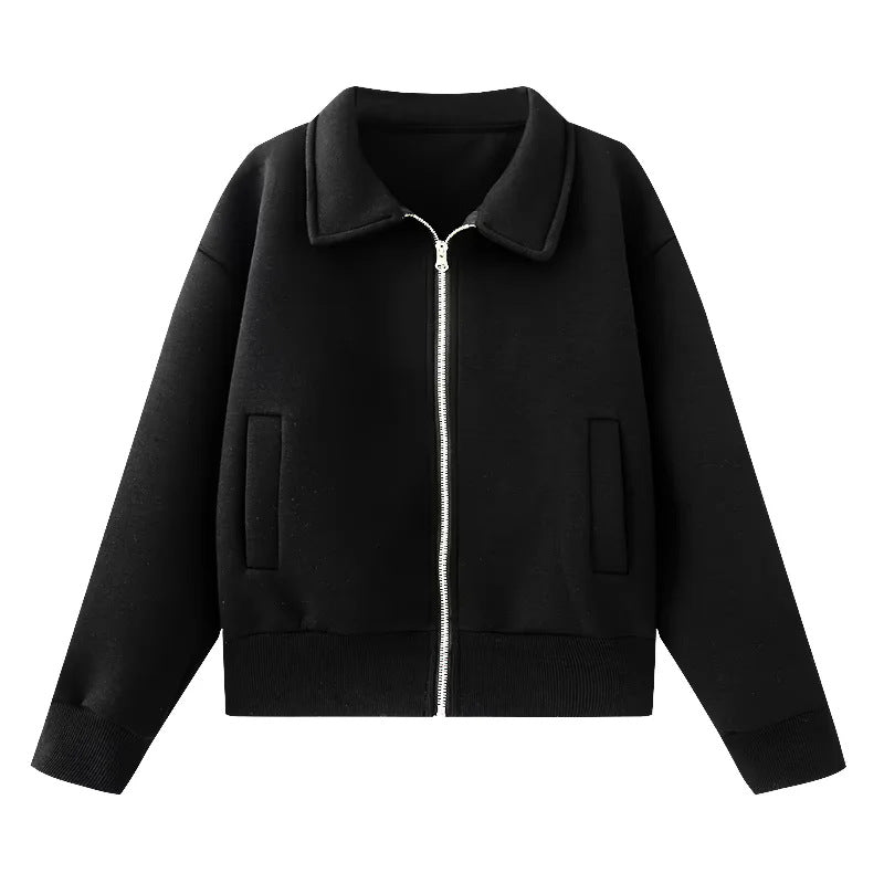 Damen nan lässige Sweatjacke mit durchgehendem Reißverschluss und Umlegekragen Drune