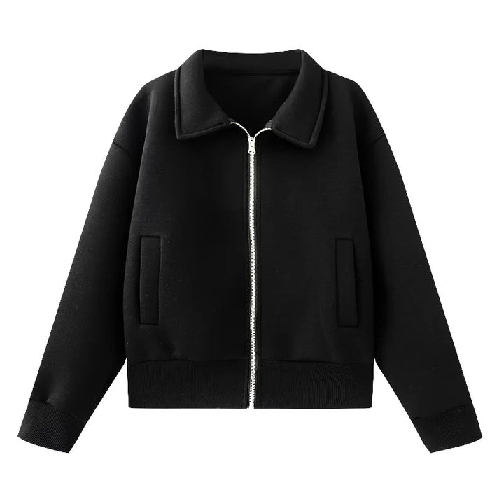 Damen nan lässige Sweatjacke mit durchgehendem Reißverschluss und Umlegekragen Drune