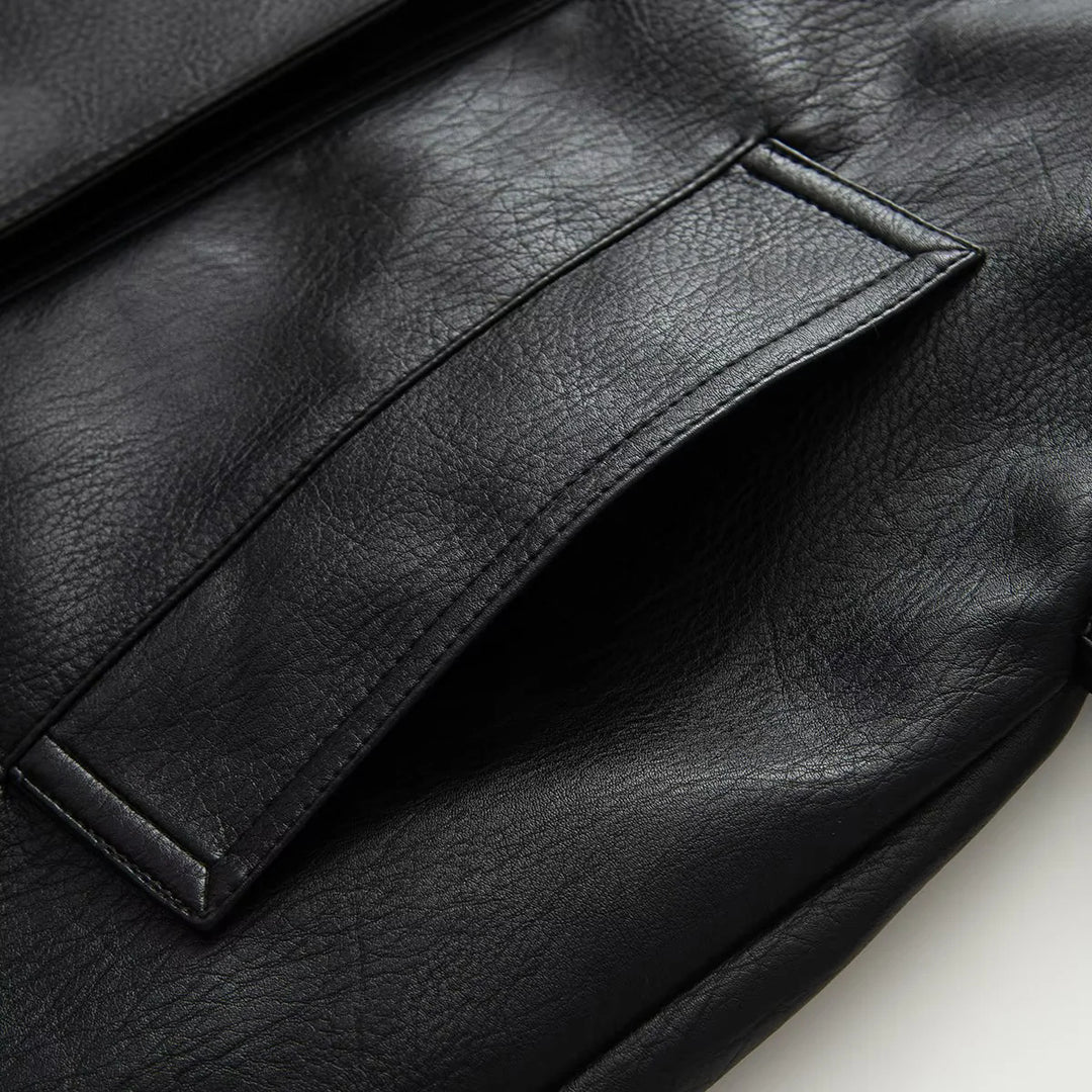 Damen nan taillierter Trenchcoat aus veganem Lederimitat mit weitem Revers und Bindegürtel Drune