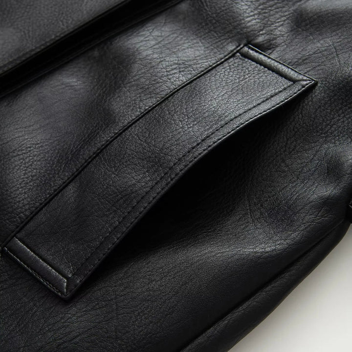 Damen nan taillierter Trenchcoat aus veganem Lederimitat mit weitem Revers und Bindegürtel Drune