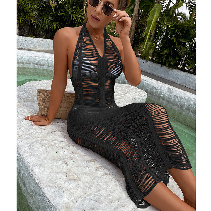 Damen Häkel-Strandkleid mit fransigen Elementen und hoher Taille Drune