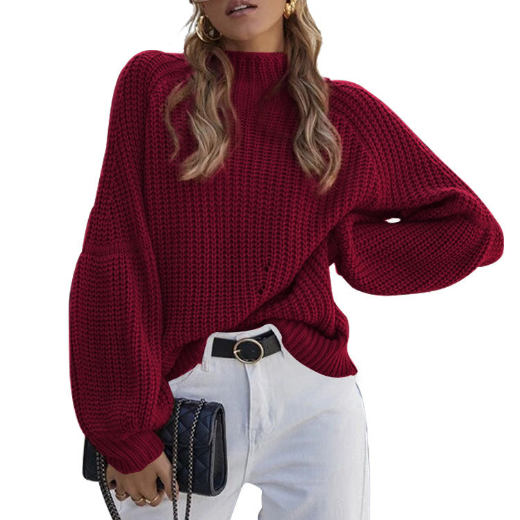 Damen Strickpullover mit weitem Schnitt und modernen Puffärmeln Drune