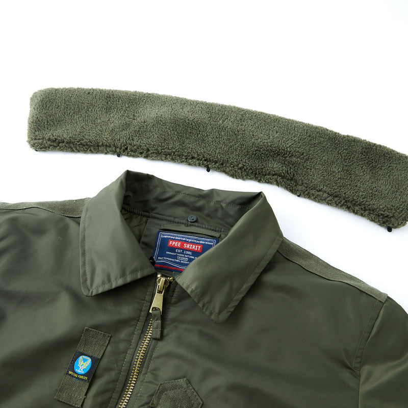 Herren Pilotenjacke mit Teddykragen und multifunktionalen Taschen Drune