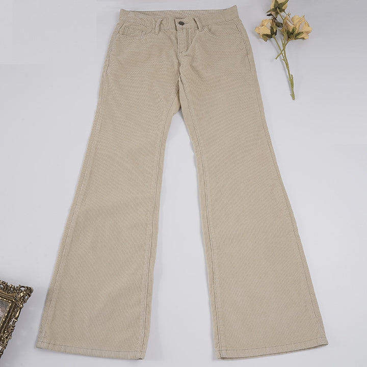Damen nan Corduroy Schlaghose mit hoher Taille, figurformenden Nähten und weitem Bootcut Drune