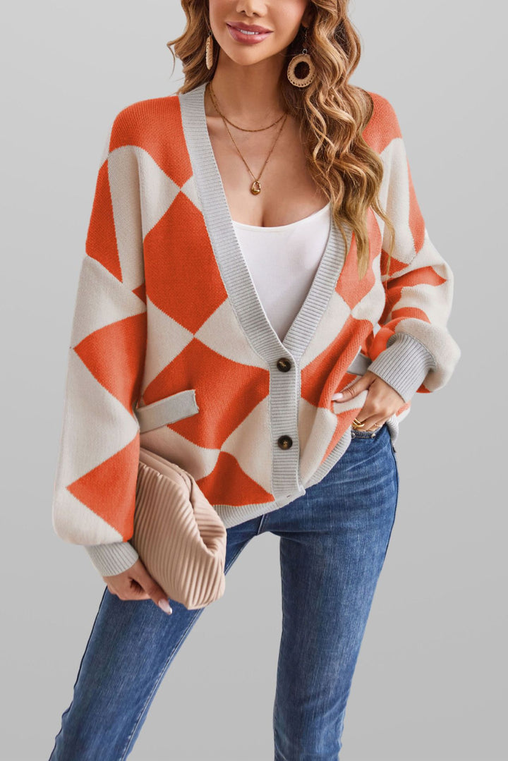 Damen kreativer Strickcardigan mit geometrischem Muster Drune