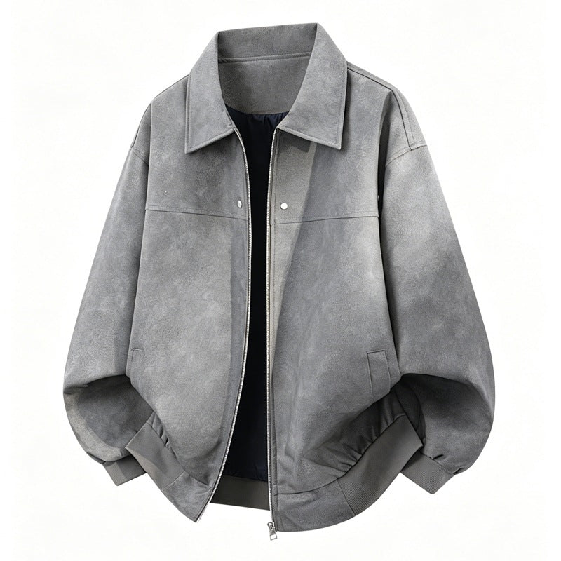 Herren Oversize Blousonjacke in Velours-Optik mit kastiger Silhouette, beidseitig öffnendem Reißverschluss & geripptem Saum Drune