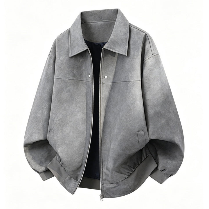 Herren Oversize Blousonjacke in Velours-Optik mit kastiger Silhouette, beidseitig öffnendem Reißverschluss & geripptem Saum Drune