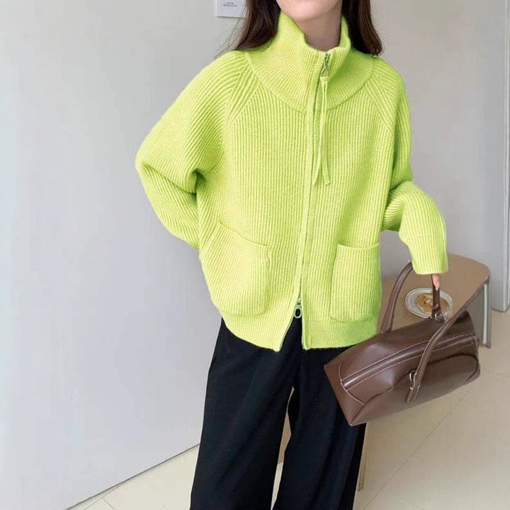 Damen Hochwertiger Strickjacke mit Reißverschluss Drune