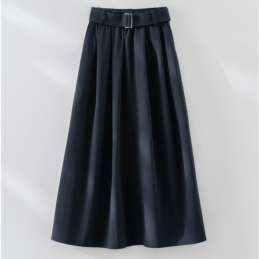 Damen Midilanger A-Linien-Rock mit hoher Taille, Faltenwurf und Taillengürtel Drune