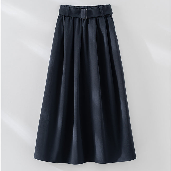 Damen Midilanger A-Linien-Rock mit hoher Taille, Faltenwurf und Taillengürtel Drune