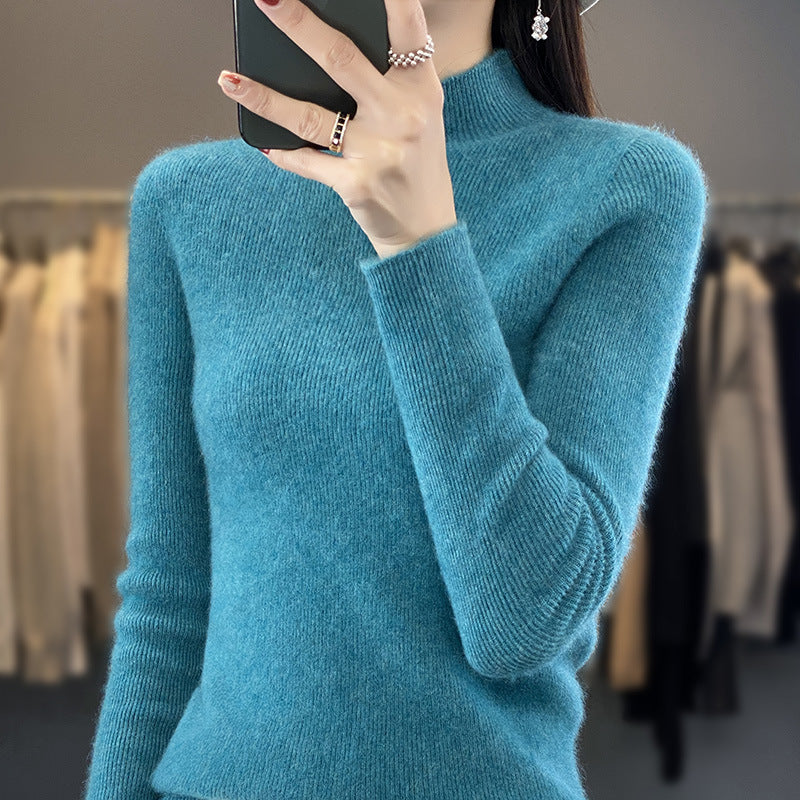 Damen Schlanker Feinstrick-Mockneckpullover aus feinem Angora‑Mix Drune