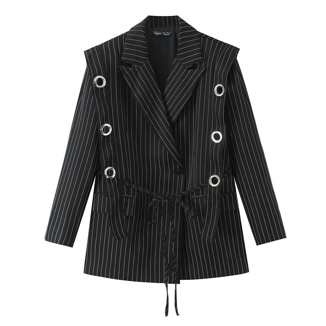 Damen Nadelstreifen-Blazer mit Ösenapplikation und Kordelzug Drune