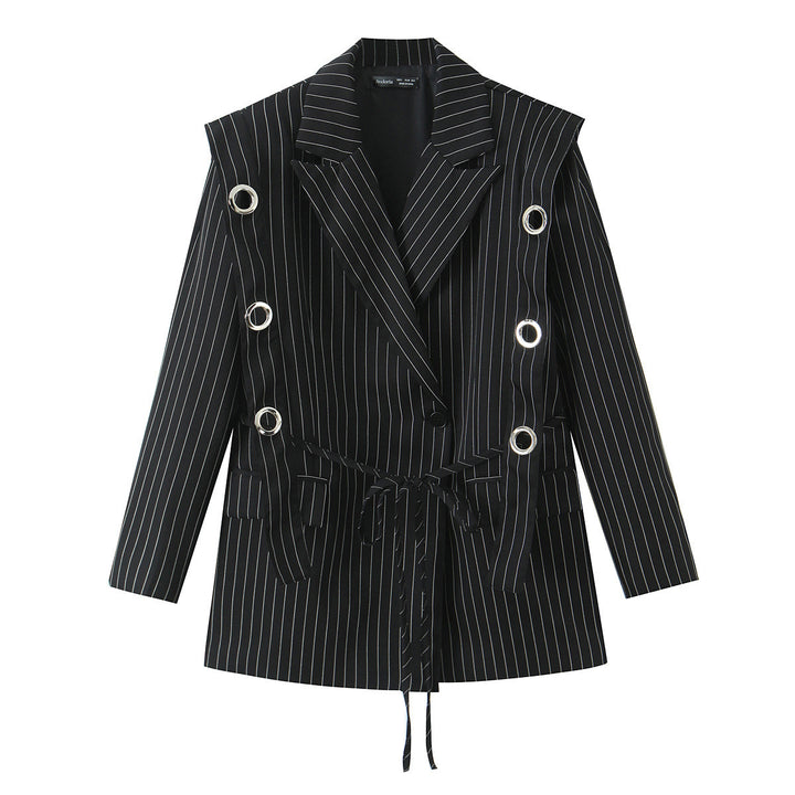 Damen Nadelstreifen-Blazer mit Ösenapplikation und Kordelzug Drune