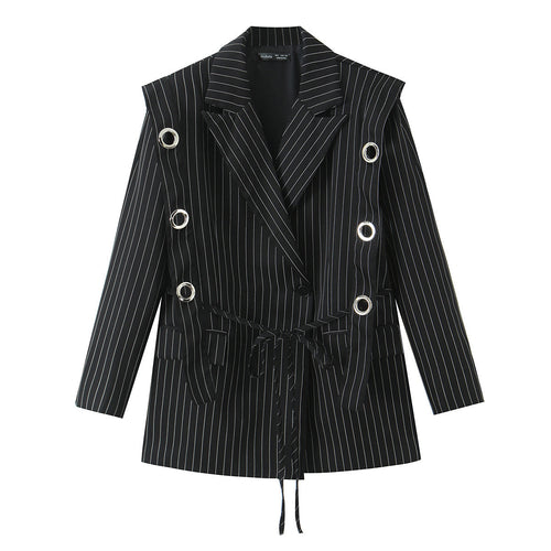 Damen Nadelstreifen-Blazer mit Ösenapplikation und Kordelzug Drune