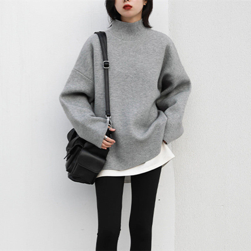 Damen Grob gestrickter Rollkragenpullover mit weitem Schnitt und lässigem Design Drune