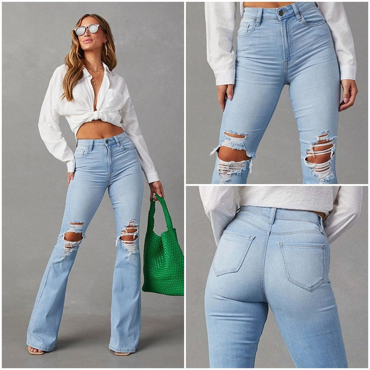 Damen Flared Jeans mit hohen Rissen und hohem Bund Drune