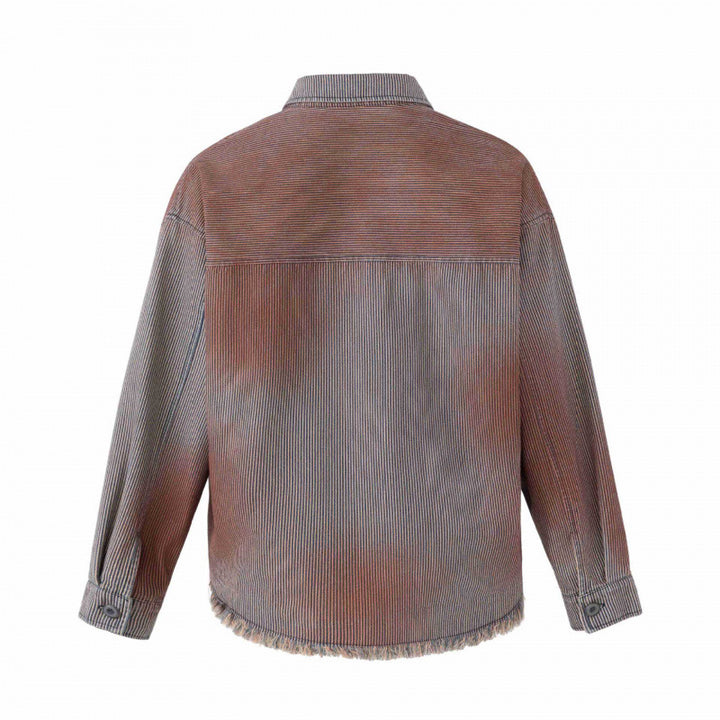 Unisex Kastenförmige Overshirtjacke aus Feincord mit Used‑Effekt, Fransen und Knopfleiste Drune