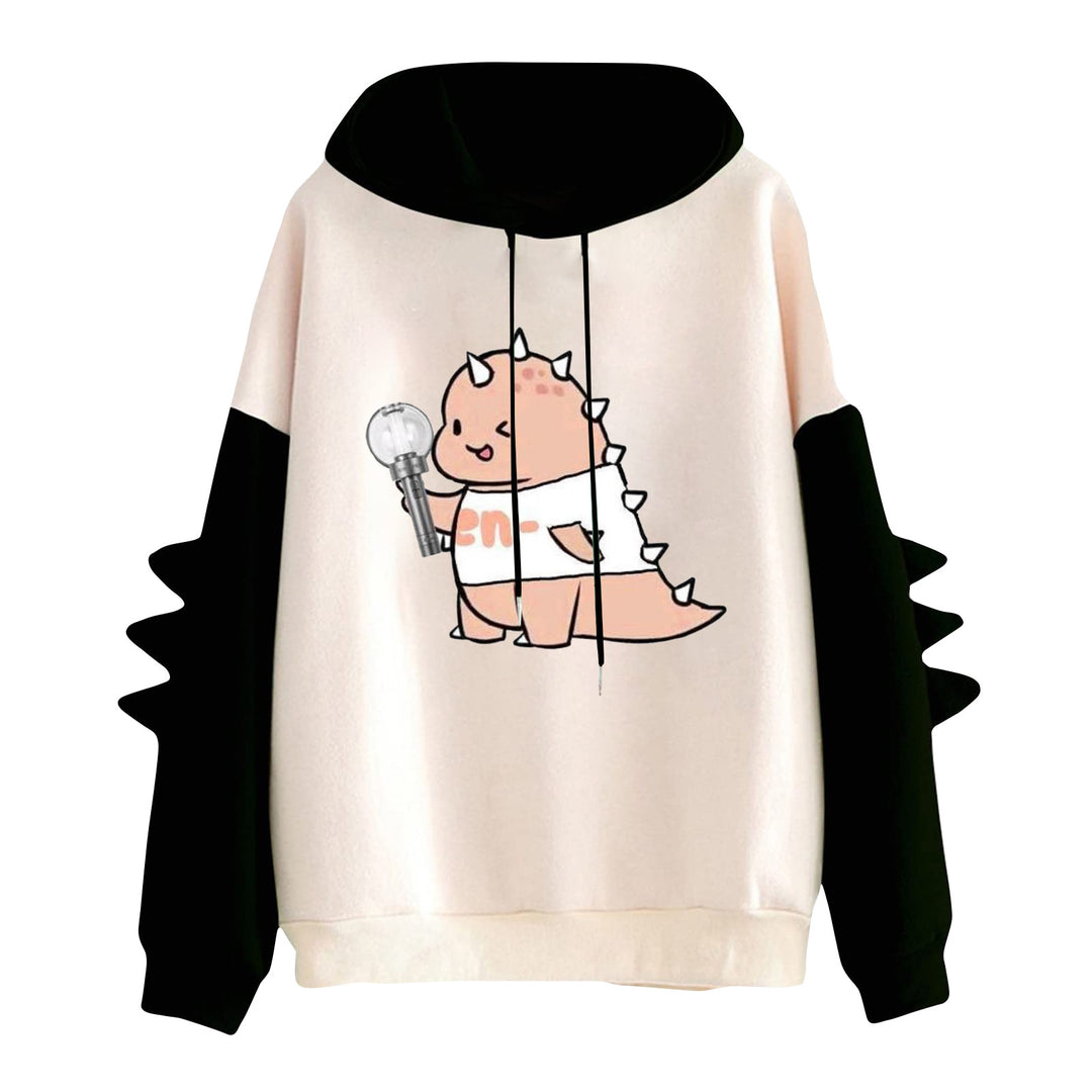 Damen nan Kapuzenpullover mit niedlichem Frosch-Motiv, Kängurutasche und volumigen Ärmelapplikationen Drune