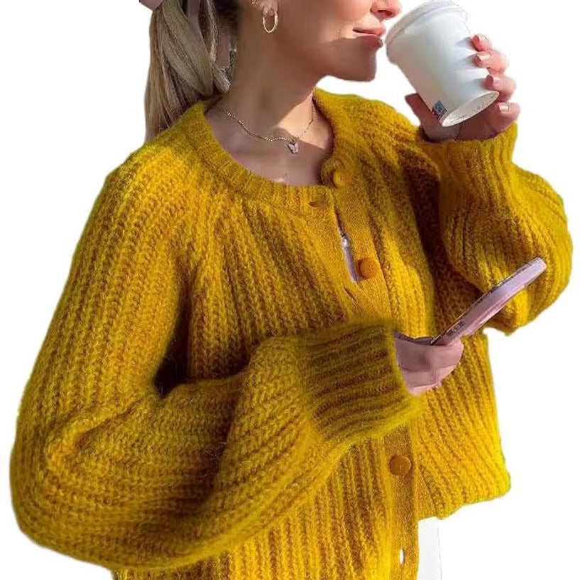 Damen Oversize Mohair-Effekt Strickjacke mit Rippenstruktur und Rundhalsausschnitt Drune