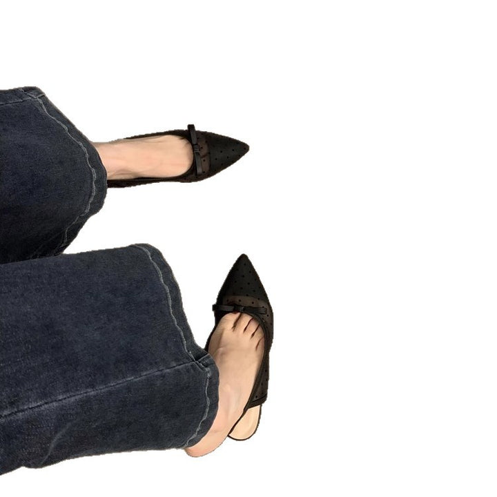 Damen Spitz zulaufende Slingback-Ballerinas mit gepunktetem Mesh und Zierschleife Drune