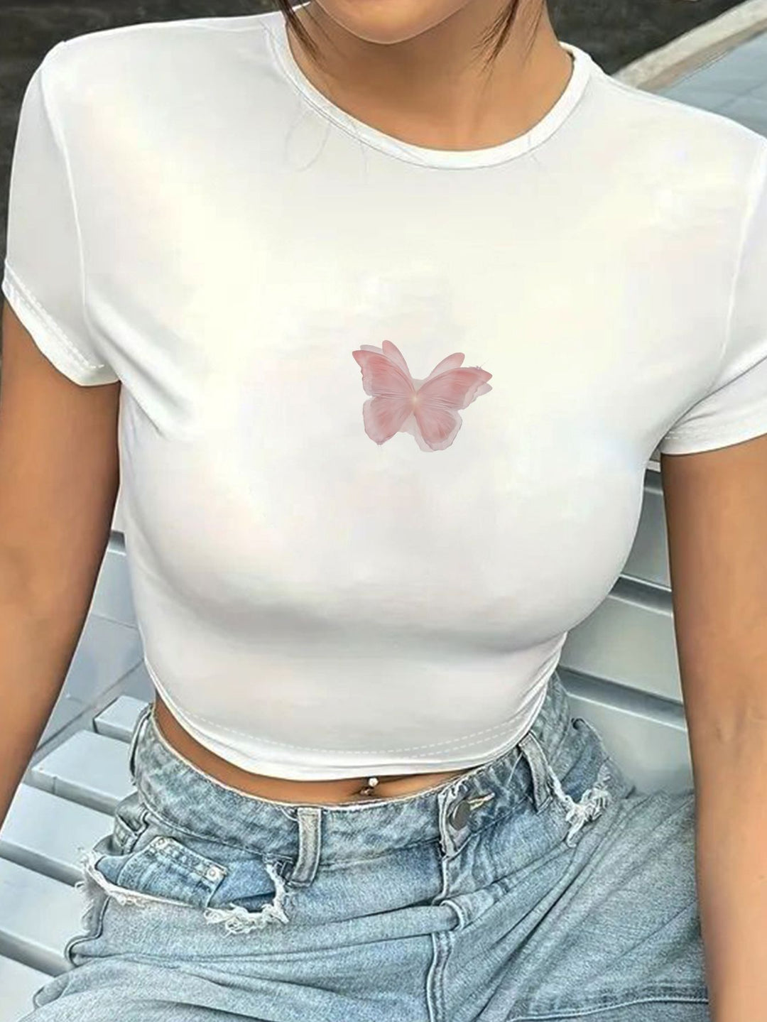 Damen Crop-T-Shirt mit kreativen Schleifen-Details Drune