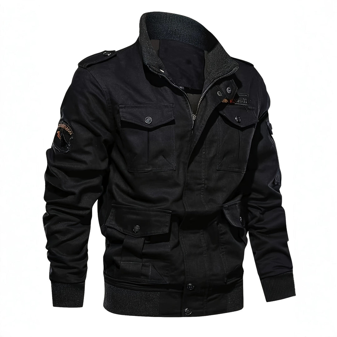 Herren Militärinspirierte Canvas-Fieldjacke mit Schulterklappen und Multifunktions-Taschen Drune