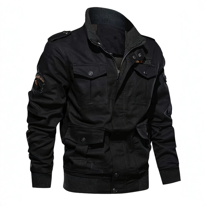 Herren Militärinspirierte Canvas-Fieldjacke mit Schulterklappen und Multifunktions-Taschen Drune