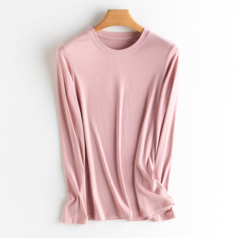Damen Langarm-Feinrippshirt aus weichem Modal-Baumwollmix mit Rundhalsausschnitt Drune