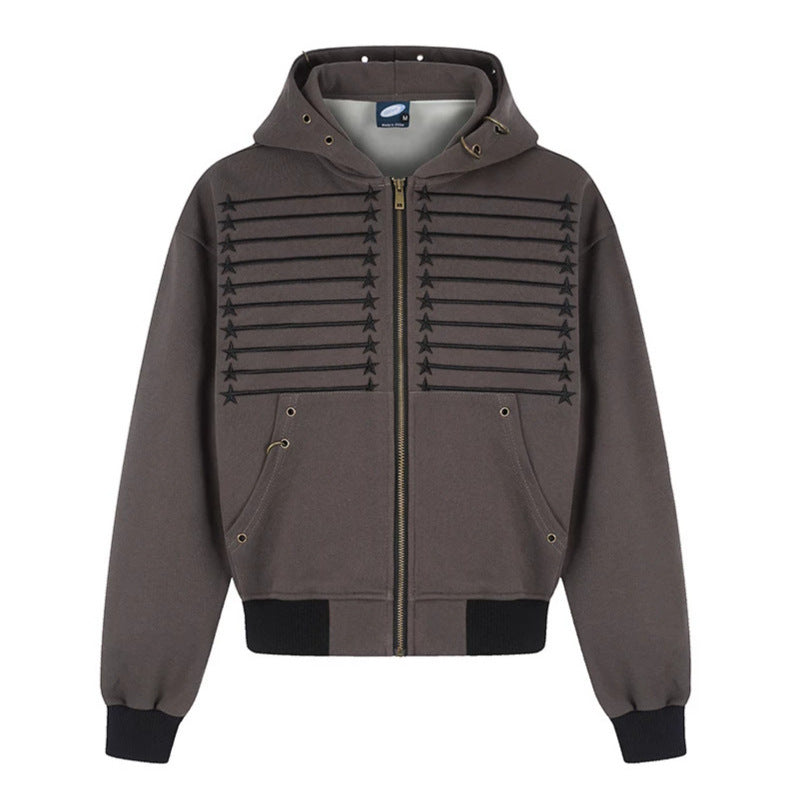 Damen Kapuzen‑Sweatjacke im Boxy‑Schnitt mit Stern‑Ziernähten, Metallösen und Kängurutaschen Drune