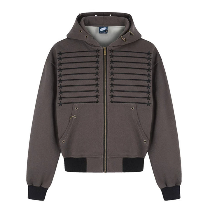 Damen Kapuzen‑Sweatjacke im Boxy‑Schnitt mit Stern‑Ziernähten, Metallösen und Kängurutaschen Drune