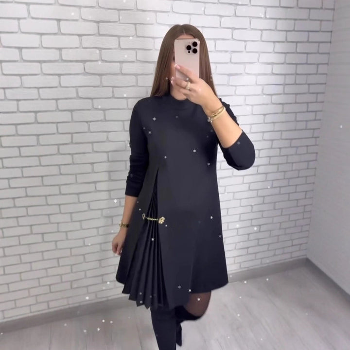 Damen elegantes Kleid mit Drapierung und Taillengürtel Drune