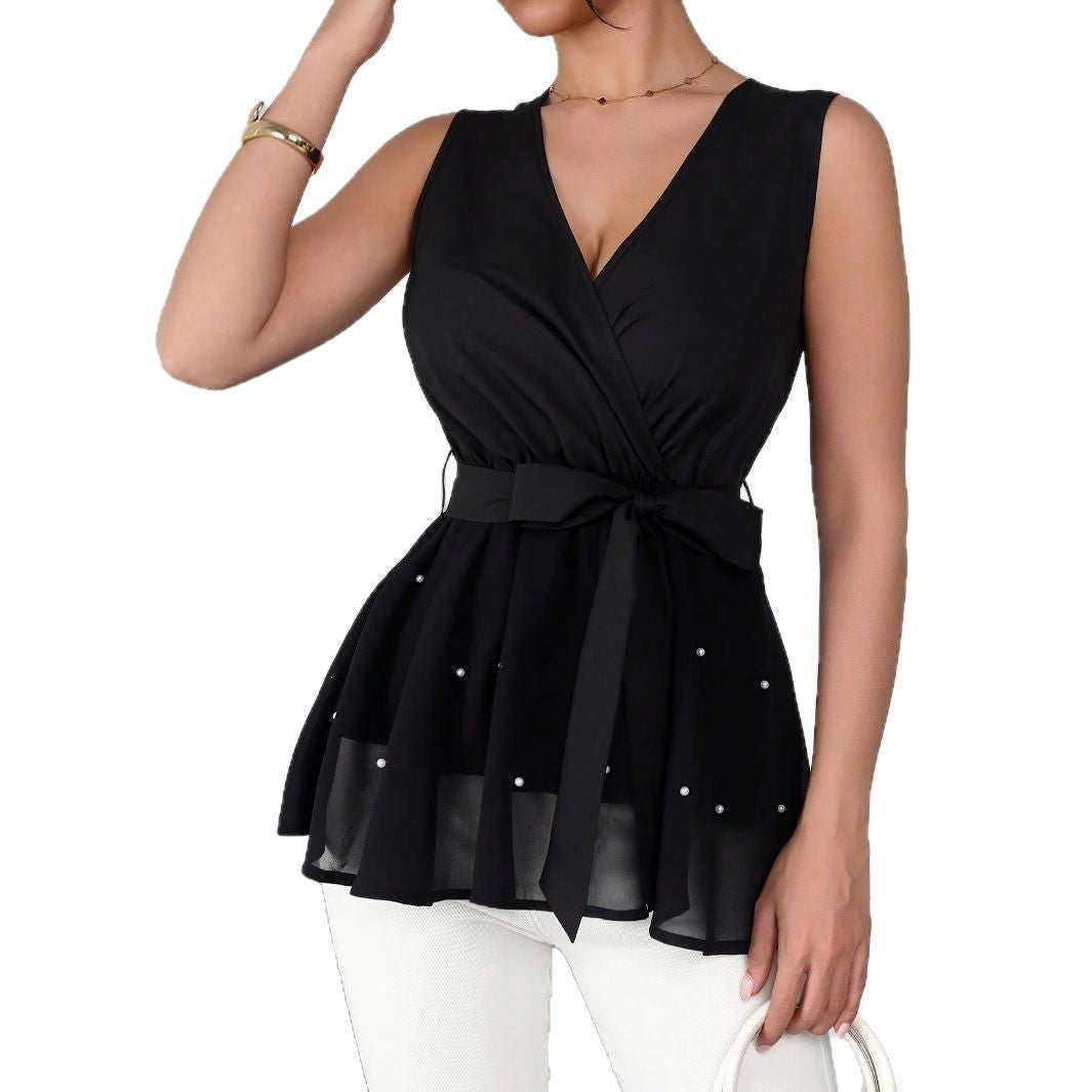 Damen Elegantes Wickeloberteil mit dekorativen Perlen Drune