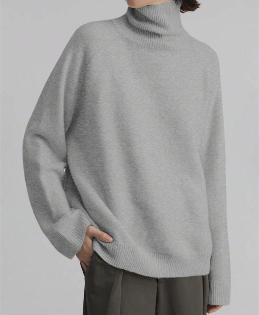 Damen Oversize Rollkragen-Feinstrickpullover mit Raglanärmeln und seitlichen Schlitzen Drune