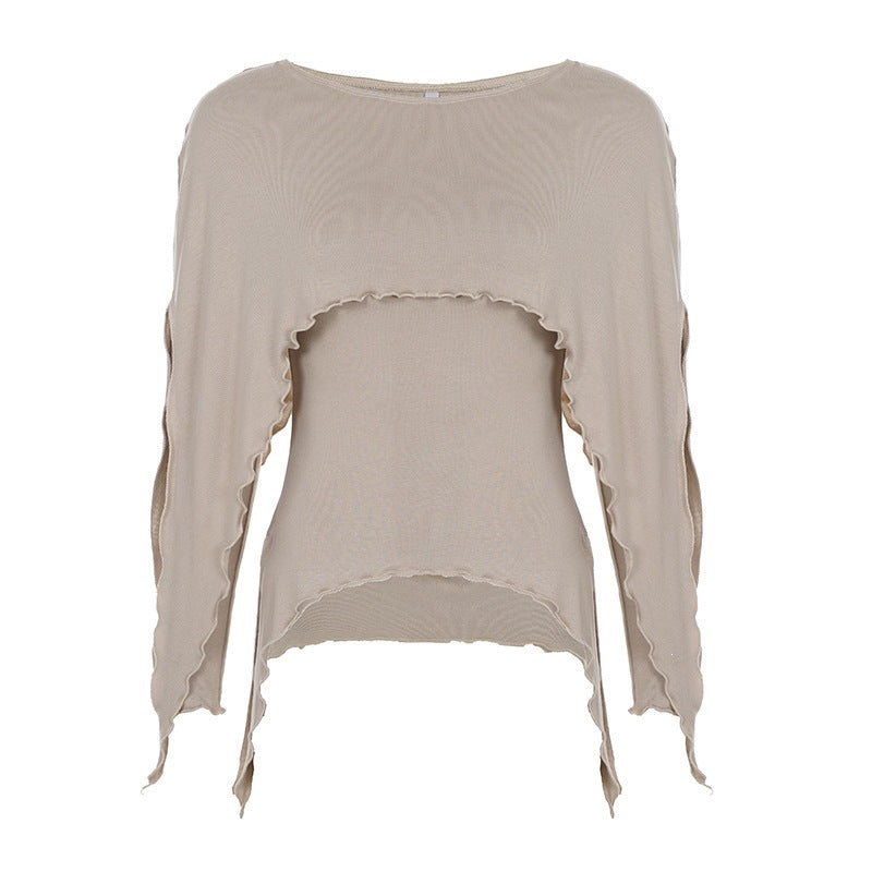 Damen Lagen-Top mit asymmetrischem Zipfelsaum, Cut-Out-Detail und welligem Saum Drune