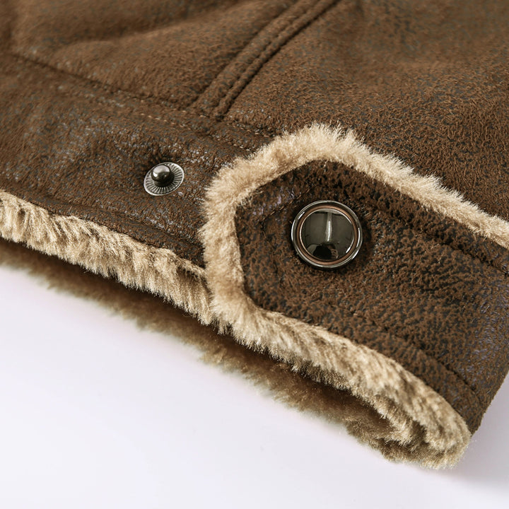 Herren Bikerjacke aus Lederimitat mit Teddyfell-Futter und asymmetrischem Reißverschluss Drune
