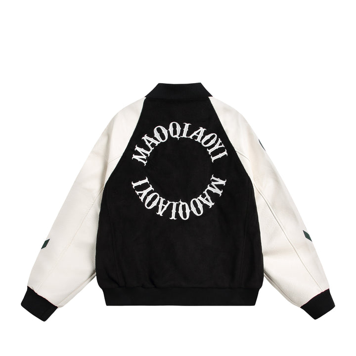 Unisex Varsity-Bomberjacke im Materialmix mit Stick- und Applikationsdetails Drune