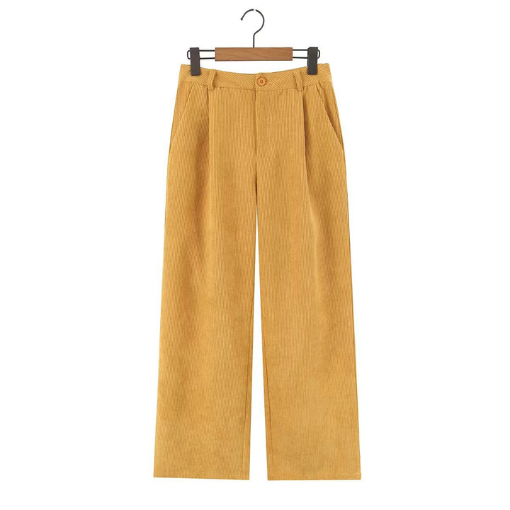 Damen Hochtaillierte Cordhose mit weitem Bein und Bundfalten Drune