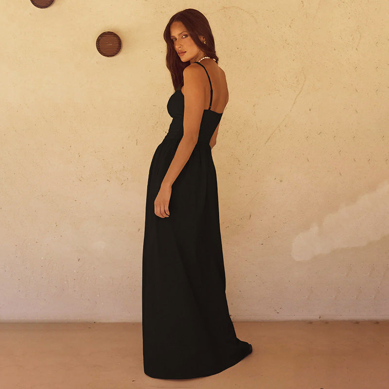 Damen Elegantes lange Maxikleid mit schmalen Spaghetti-Trägern und fließendem Rock Drune