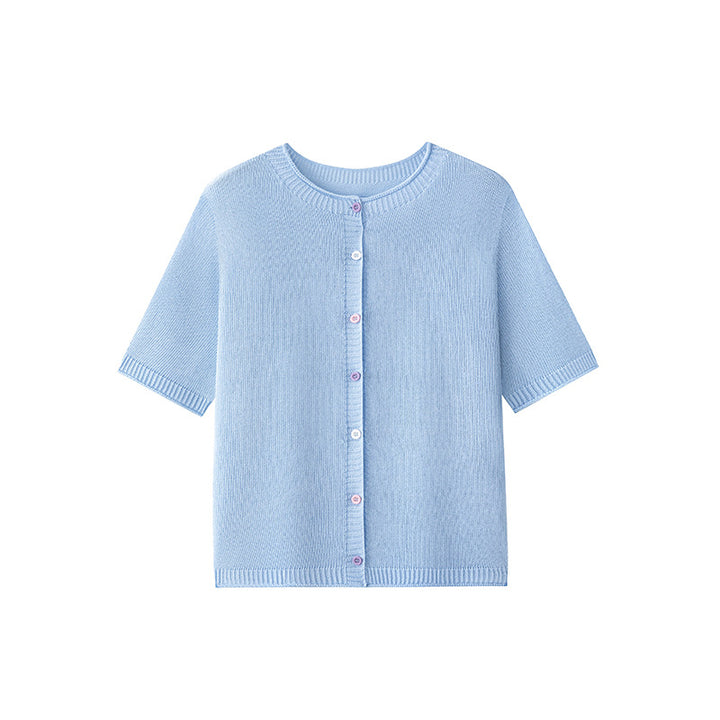 Damen Kurzarm-Feinstrick-Cardigan mit Rundhalsausschnitt & feiner Knopfleiste Drune