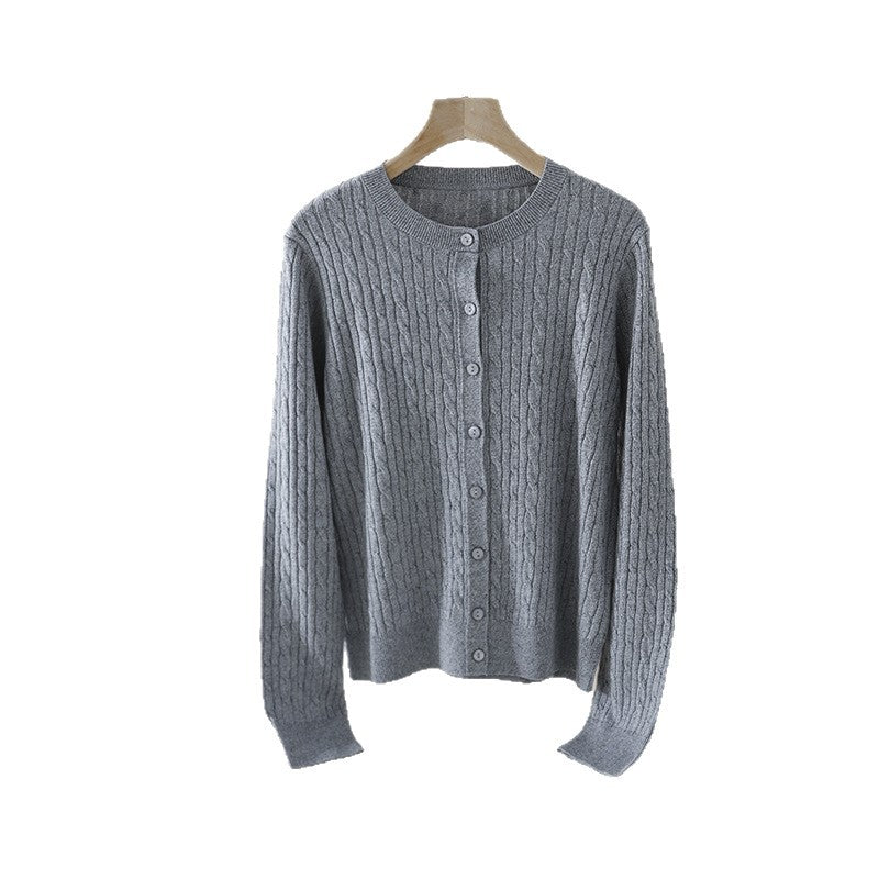 Damen Feiner Zopfmuster-Cardigan mit Rundhals und durchgehender Knopfleiste Drune